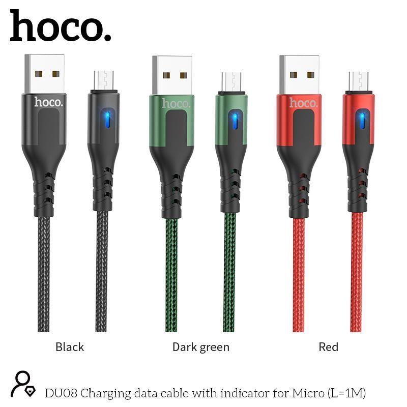 Cáp Sạc Micro-USB Có Đèn Cho Android, Samsung,... Hoco DU08 1M/2M, Cáp Dây Dù Siêu Bền, Sạc Nhanh 2.4 - Hàng Chính Hãng