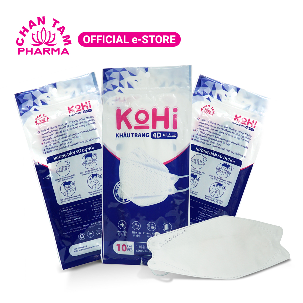 Khẩu trang 4D KOHI 4 lớp kháng khuẩn - Túi 10 cái