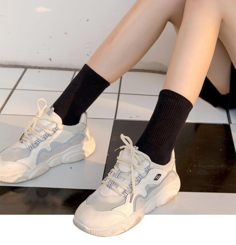 Set 5 Đôi Tất Cao Cổ Unisex Bèo Nhún Gân Tăm Style Thanh Lịch