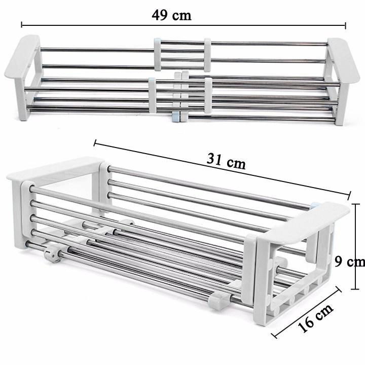 Khay inox gác bồn rửa chén co giãn tiện dụng