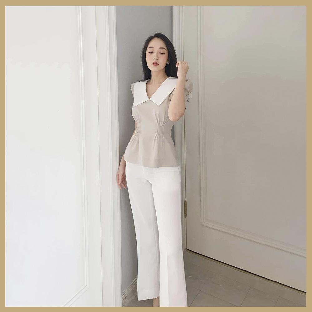 Quần Tây Nữ Ống Loe Công Sở Màu Trắng Chất Liệu Cotton Tuyết CO EM Thiết Kế Dáng Suông Lên Form Chuẩn Hàn Quốc Siêu Đẹp