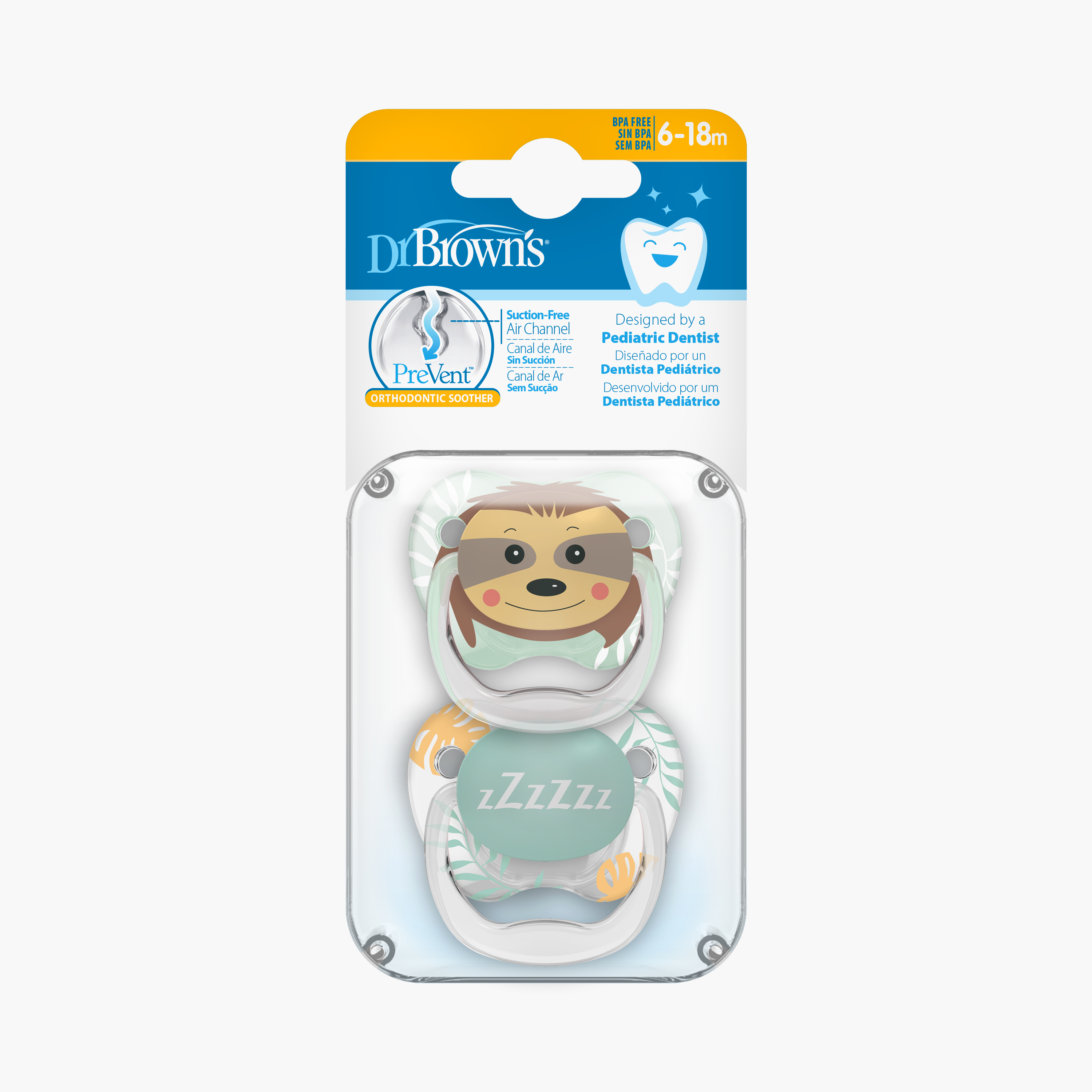 [ PV22014 ] Bộ 2 ty ngậm chống vẩu Dr.Brown's Prevent in họa tiết con gấu và con khỉ ( 6-18m )