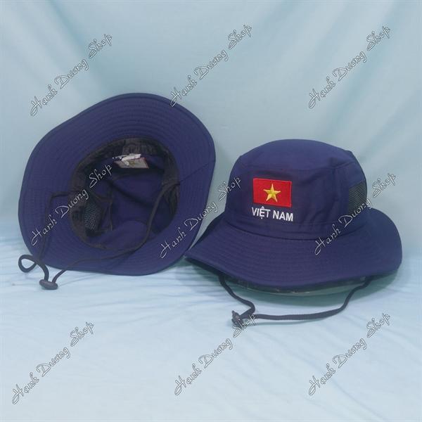 Nón tai bèo nón lính nam thêu Lá Cờ Việt Nam size đầu 60cm, có lỗ thông gió bên hông nón - Xanh Đen