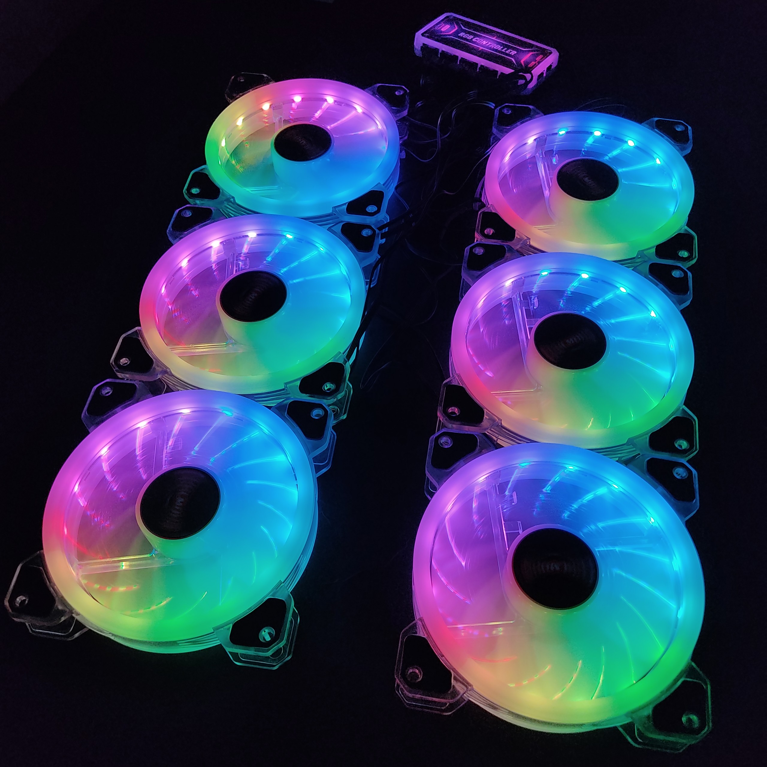 6 Quạt Tản Nhiệt, Fan Case YUPO K5 Led RGB Dual Ring, tặng kèm bộ Hub khiển Led RGB