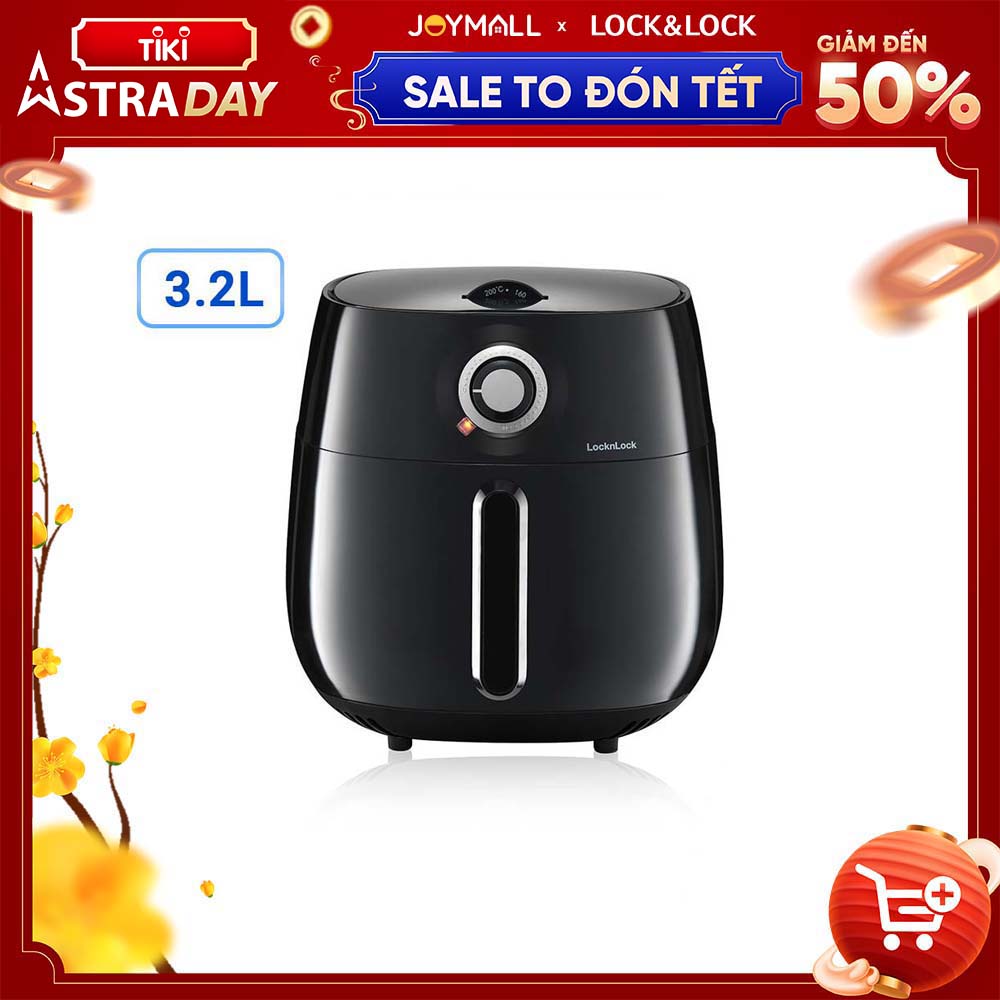 Nồi chiên không dầu Lock&amp;Lock 3,2L EJF173BLK Easy Control air fryer - Hàng chính hãng, lòng nồi tháo rời - JoyMall