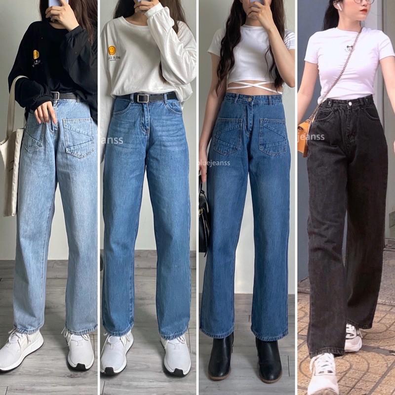 Quần Jeans Ống Rộng Dài Phủ Gót