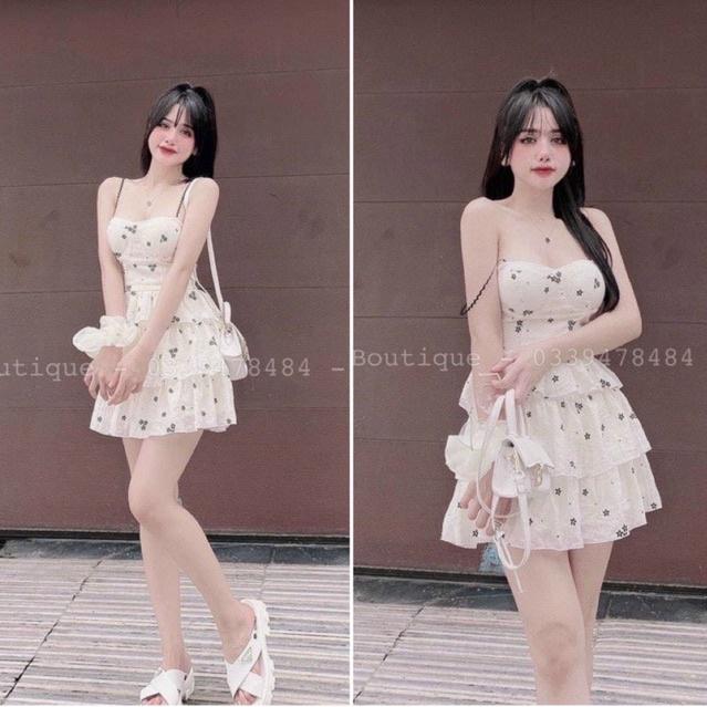 Đầm xoè voan hoa nhí 2s xếp tầng