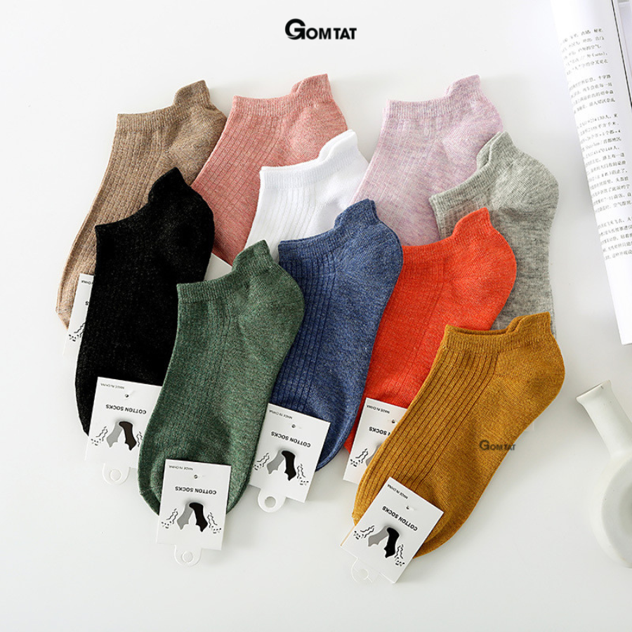 Set 10 đôi tất vớ nam nữ cổ ngắn GOMTAT chất liệu cotton cao cấp, co giãn, mềm mại thoáng mát cực êm chân - CB025