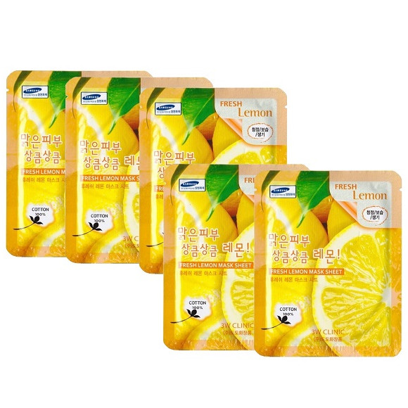 Combo 5 Mặt nạ dưỡng da chiết xuất từ chanh 3W Clinic Fresh Lemon Mask Sheet 23ml x 5