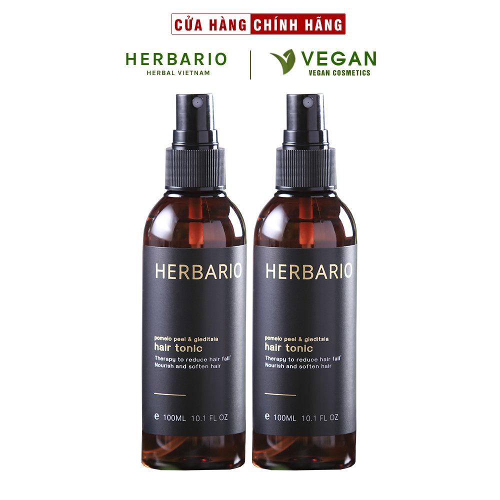 Combo 2 chai Nước dưỡng tóc Vỏ Bưởi và Bồ Kết Herbario 100ml giảm rụng tóc cấp ẩm tóc thuần chay