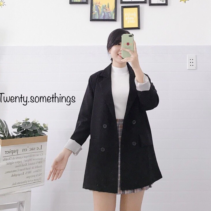 ÁO BLAZER ĐEN 2 LỚP ULZZANG HÀN QUỐC (ảnh thật/sẵn/có video)