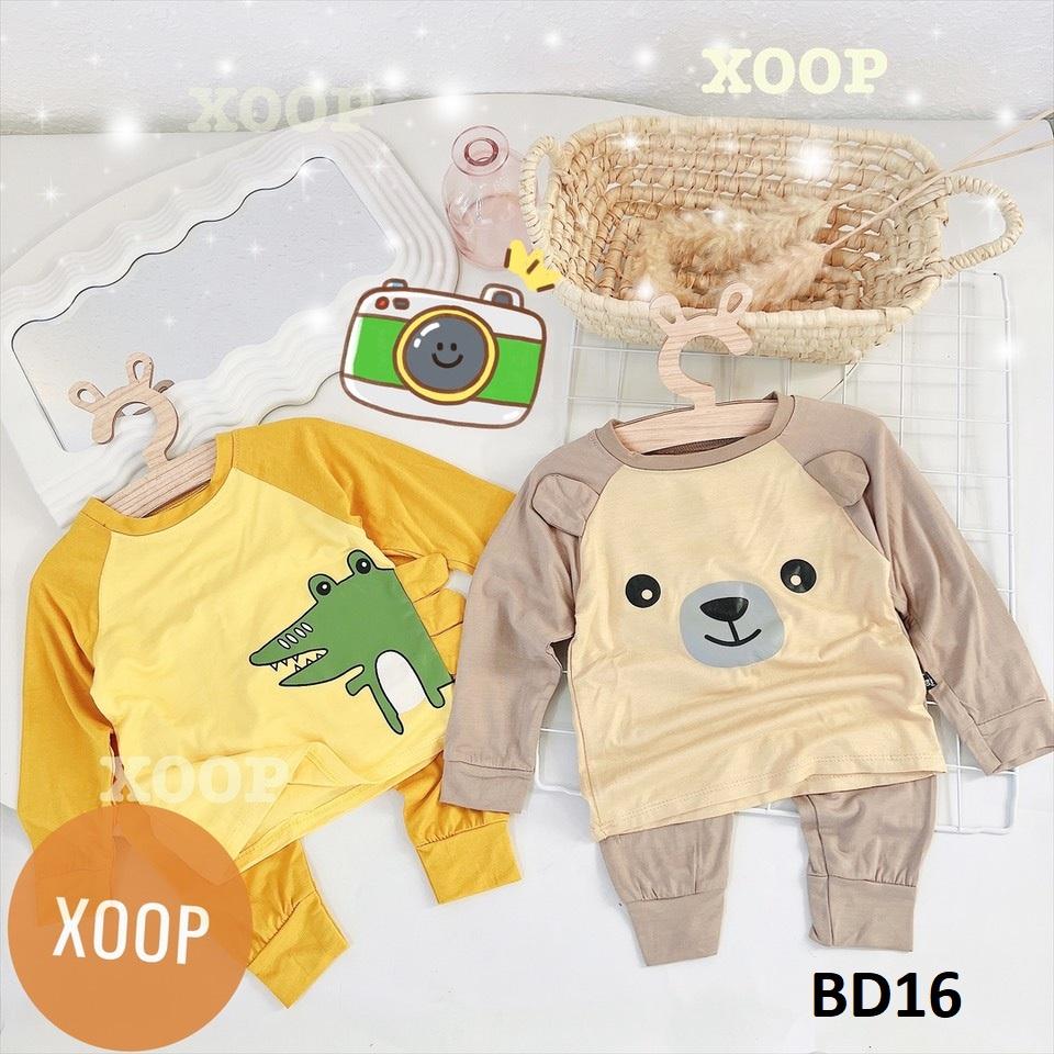 Bộ dài tay chất thun lạnh- Bộ dài tay xoop in họa tiết chim cánh cụt cho bé BD16