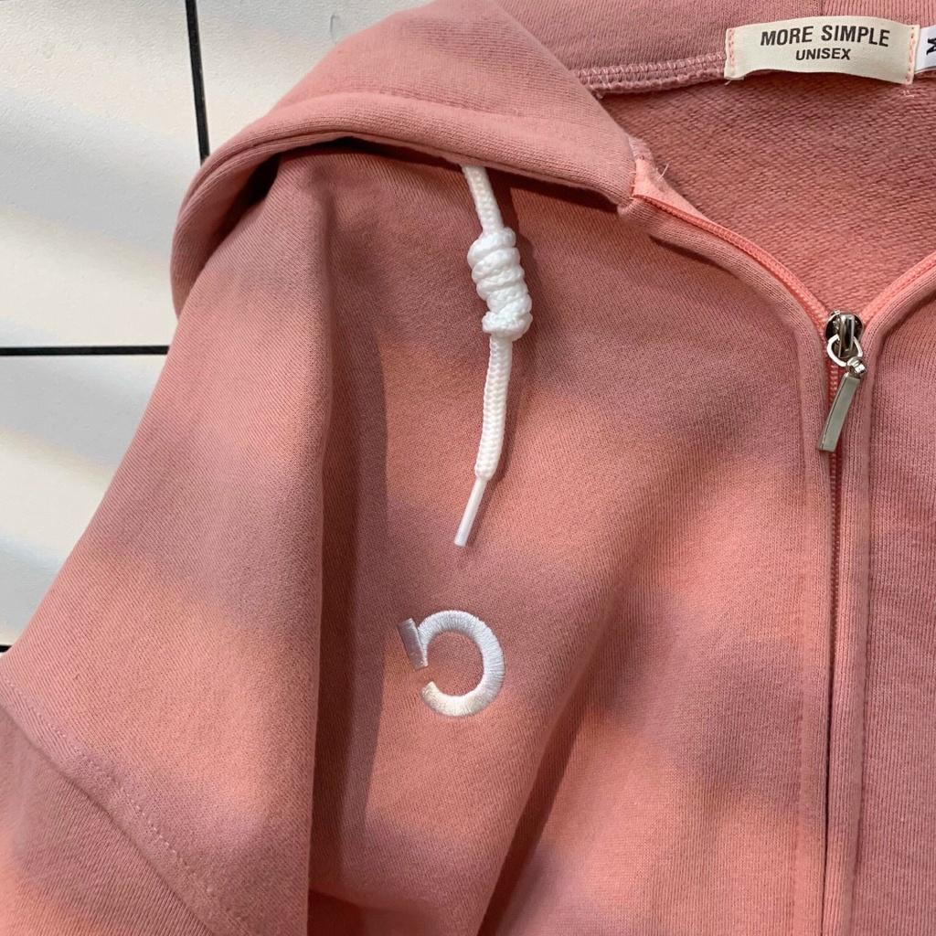 Áo Khoác Hoodie Thêu C Phối Zip Vải Nỉ Bông Form Rộng Ulzzang