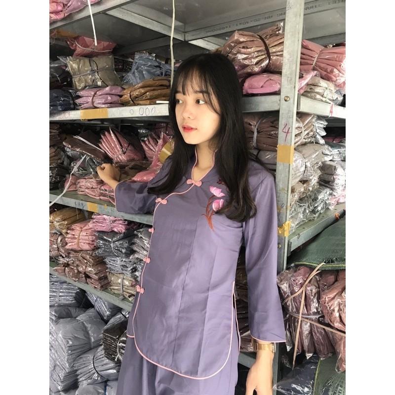 Đồ Lam đi Chùa Xéo Thêu Hoa Sen