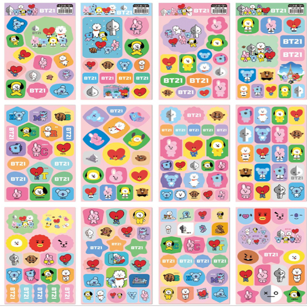 Sticker Bt21 12 tấm BTS hình dán dễ thương độc đáo