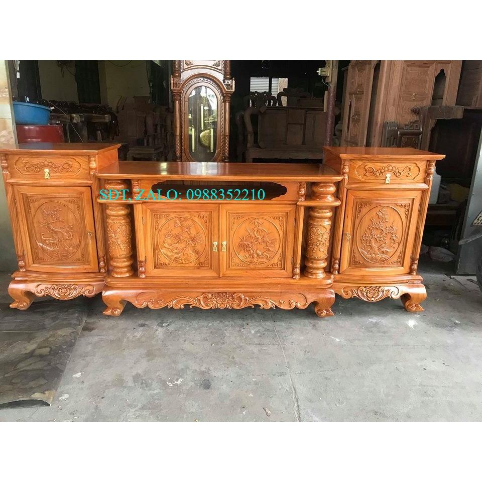 Kệ tivi phòng khách cột nho gỗ gõ đỏ