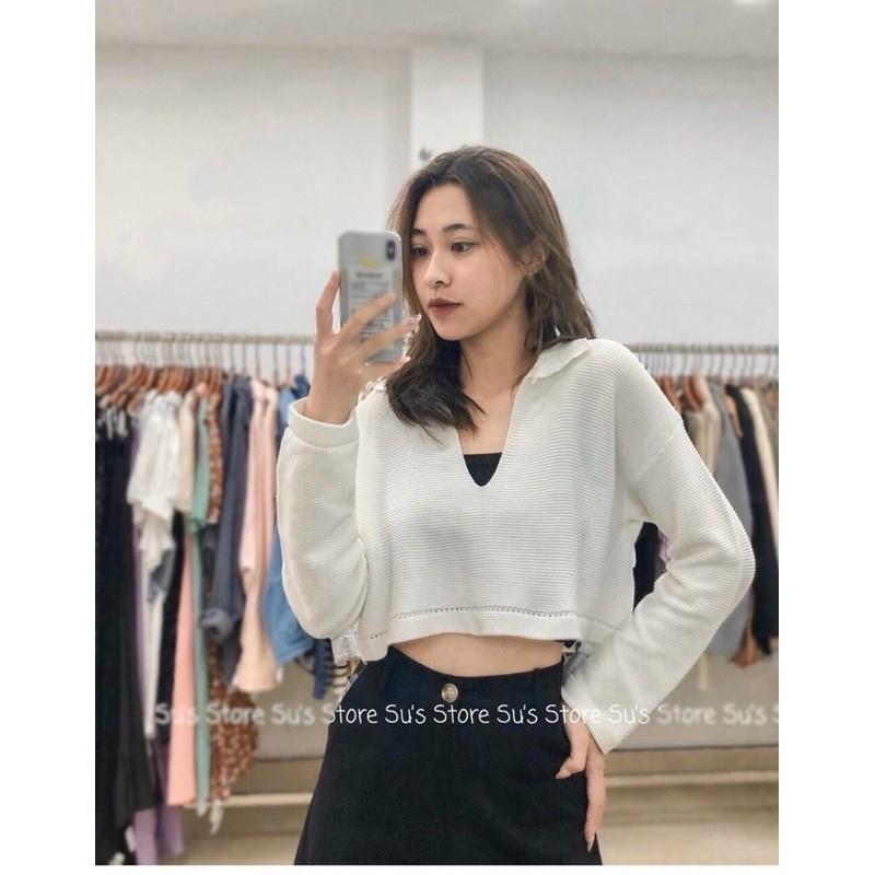 Áo croptop tay dài cổ V