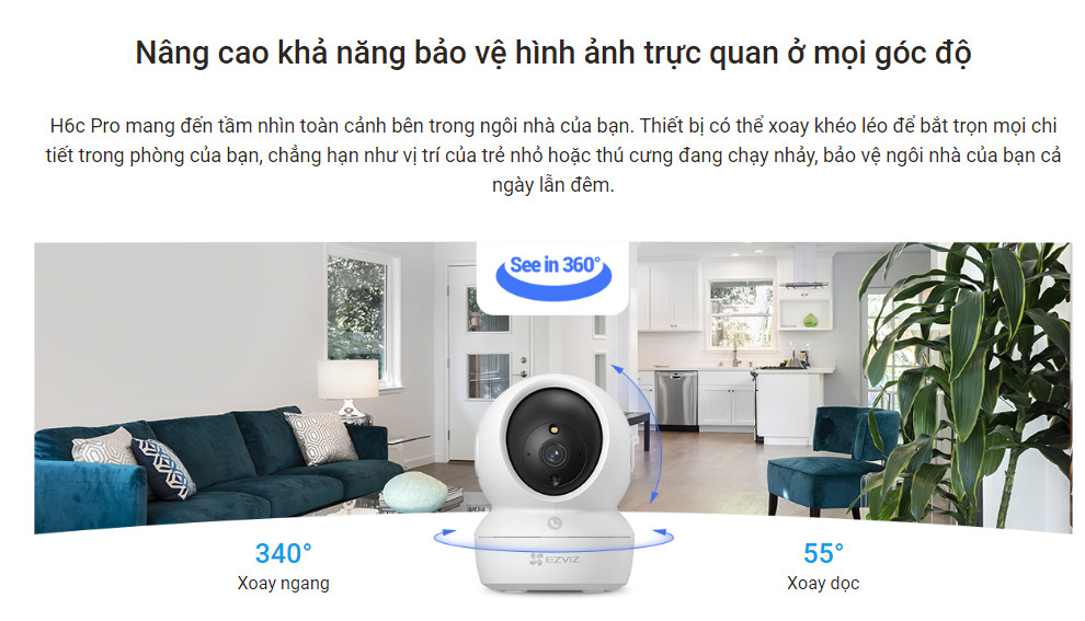 Camera Ezviz H6C Pro 2K 4mp, Nút Call Gọi Điện-hàng chính hãng