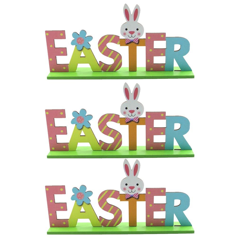 2 Sets Wood Ornaments Easter Decorations Cute Rabbit Handy Installation Letters Birthday Gifts Accessories DIY