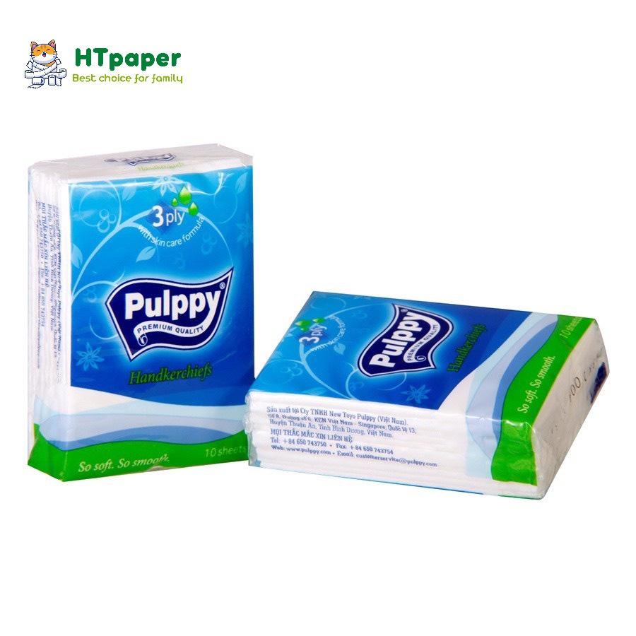 COMBO (5 lốc/ 50 gói) Khăn giấy mini, Khăn giấy bỏ túi Pulppy mềm mại gói 10 tờ x 3 lớp