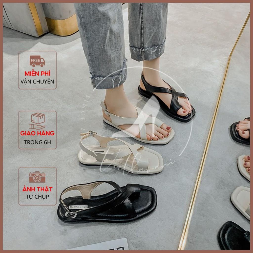 Giày Sandal nữ xỏ ngón mã LNS40 chiến binh Y đế bệt, quai chéo