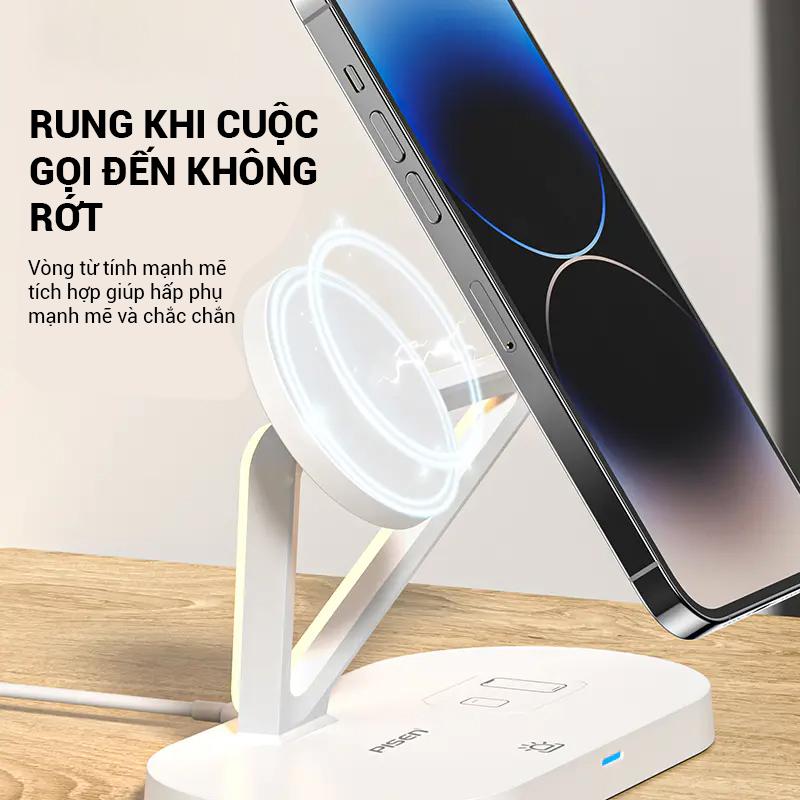 Sạc Không Dây 3 Trong 1 Pisen Pro - Wireless 3-in-1 Night Light - Màu Đen