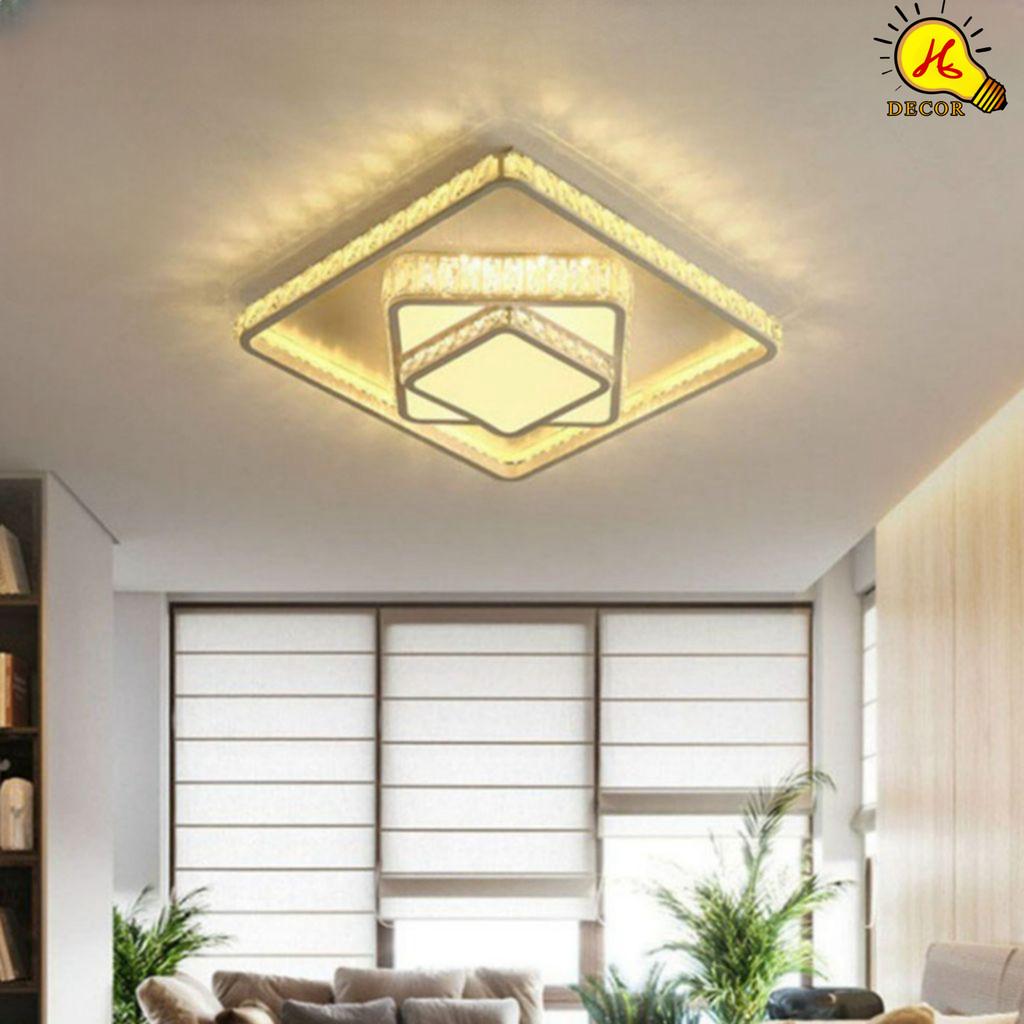 Đèn ốp trần pha lê phòng khách, phòng ngủ HQ - mã PLM23401 - ánh sáng 3 màu sang trọng, tiết kiệm HQ DECOR (HÀNG NHẬP KHẨU)