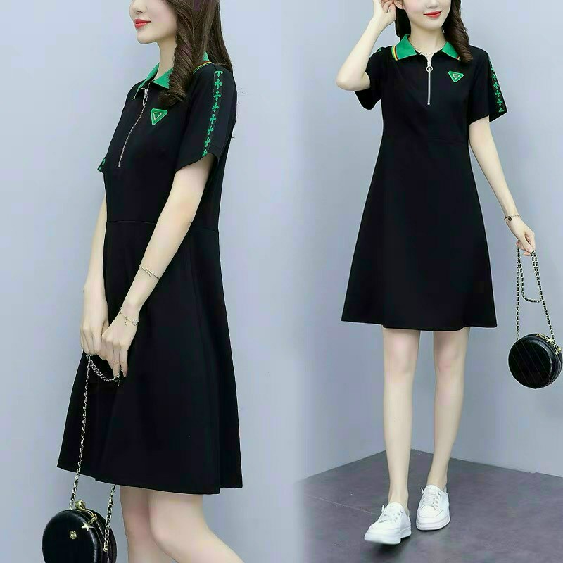 ĐẦM SUÔNG THUN CỔ BẺ MÀU XANH