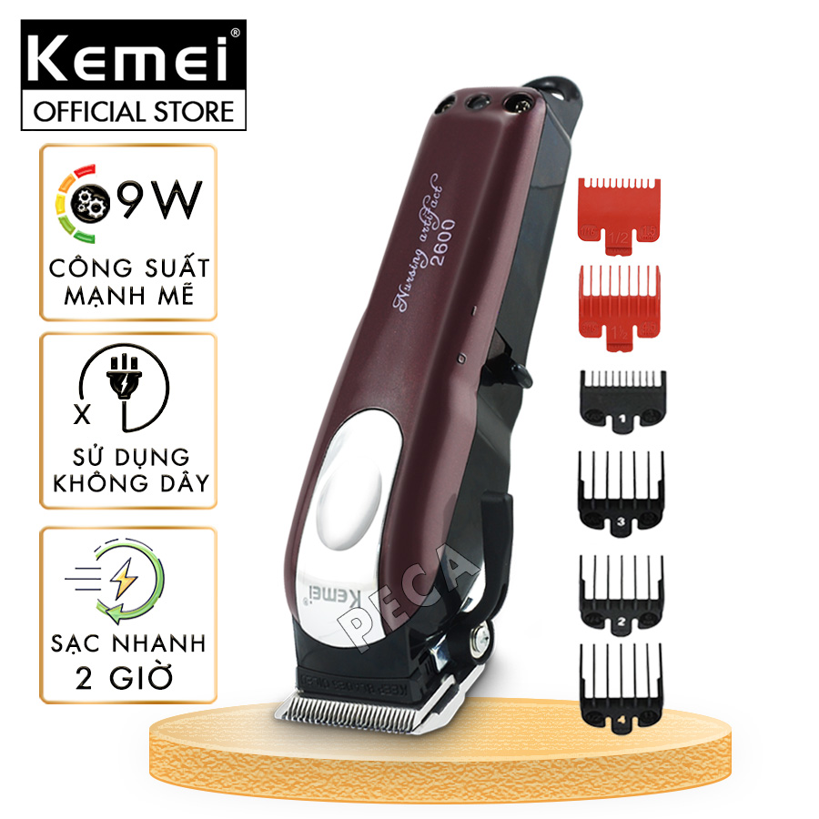 Tông đơ cắt tóc không dây Kemei KM-2600 chuyên nghiệp công suất mạnh mã 9W với pin Lithiumion siêu khủng có thể sử dụng cắm điện trực tiếp thích hợp sử dụng salon, tiệm tóc cắt tóc người lớn và trẻ em