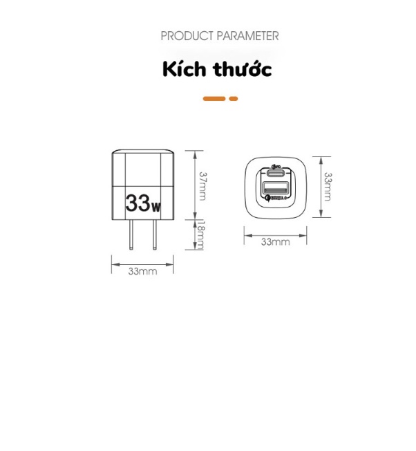 Cốc hỗ trợ sạc nhanh Gan 33W RY-U33 sạc 1 lúc 2 thiết bị (USB + TypeC)