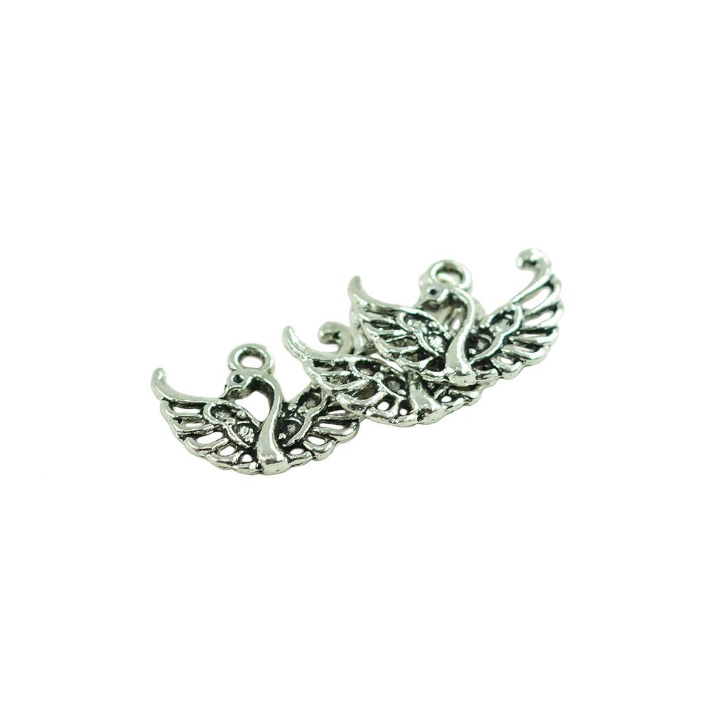 50x Charms Swan Animal Pendant Vintage Silver Crafts DIY Jewellery Making