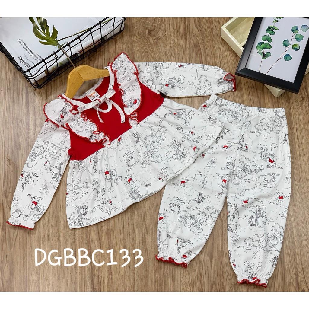 Bộ dài tay bánh bèo dáng xòe thun cotton xuất khẩu cho bé gái từ 11 đến 23kg - Bộ dài tay bé gái