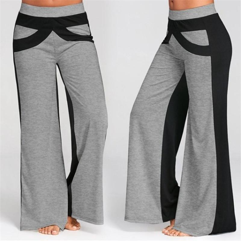 Chắp vá khởi động cắt quần pant cao eo đàn hồi quần rộng quần thể dục chạy lỏng lẻo nhảy yoga pant thể thao trang phục streetwear Color: blue Size: XXL
