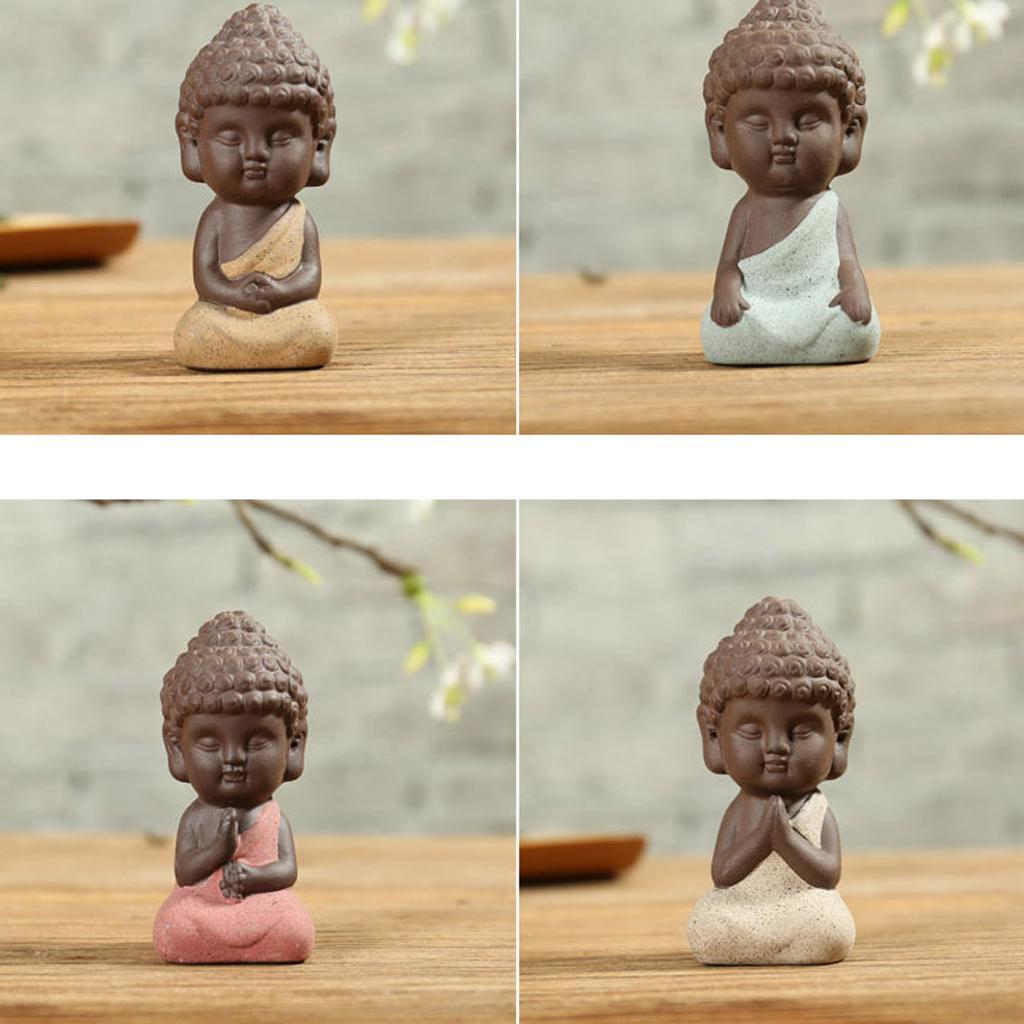 2X Little Monk Buddha Ceramic Statues Holder Tea Pet Home Tea Tray Decor Beige