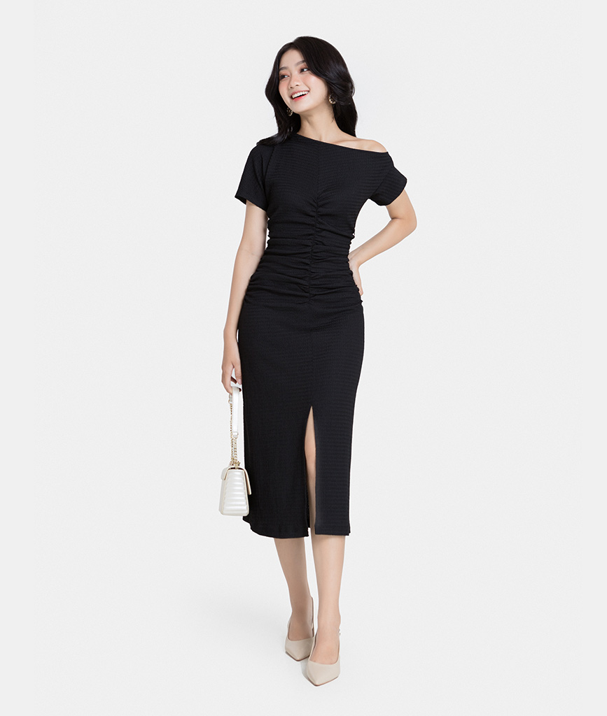 Đầm Lửng MINI HNOSS  Lệch Vai Nhún Eo HNDLU024