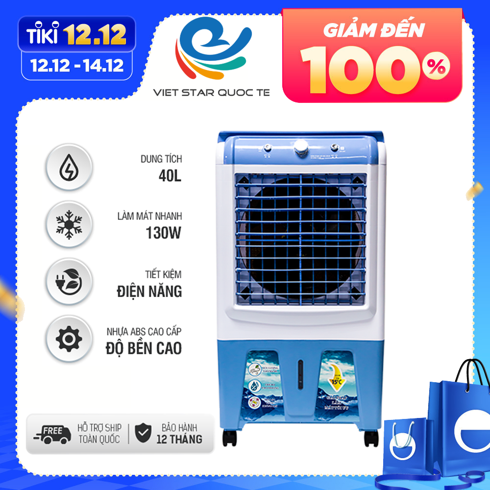 Quạt Điều Hòa Làm Mát Bằng Hơi Nước Dung Tích 40L, Công Suất 130W, Siêu Mát Với 3 Cấp Gió Giúp Làm Mát Nhanh, Tiết Kiệm Điện