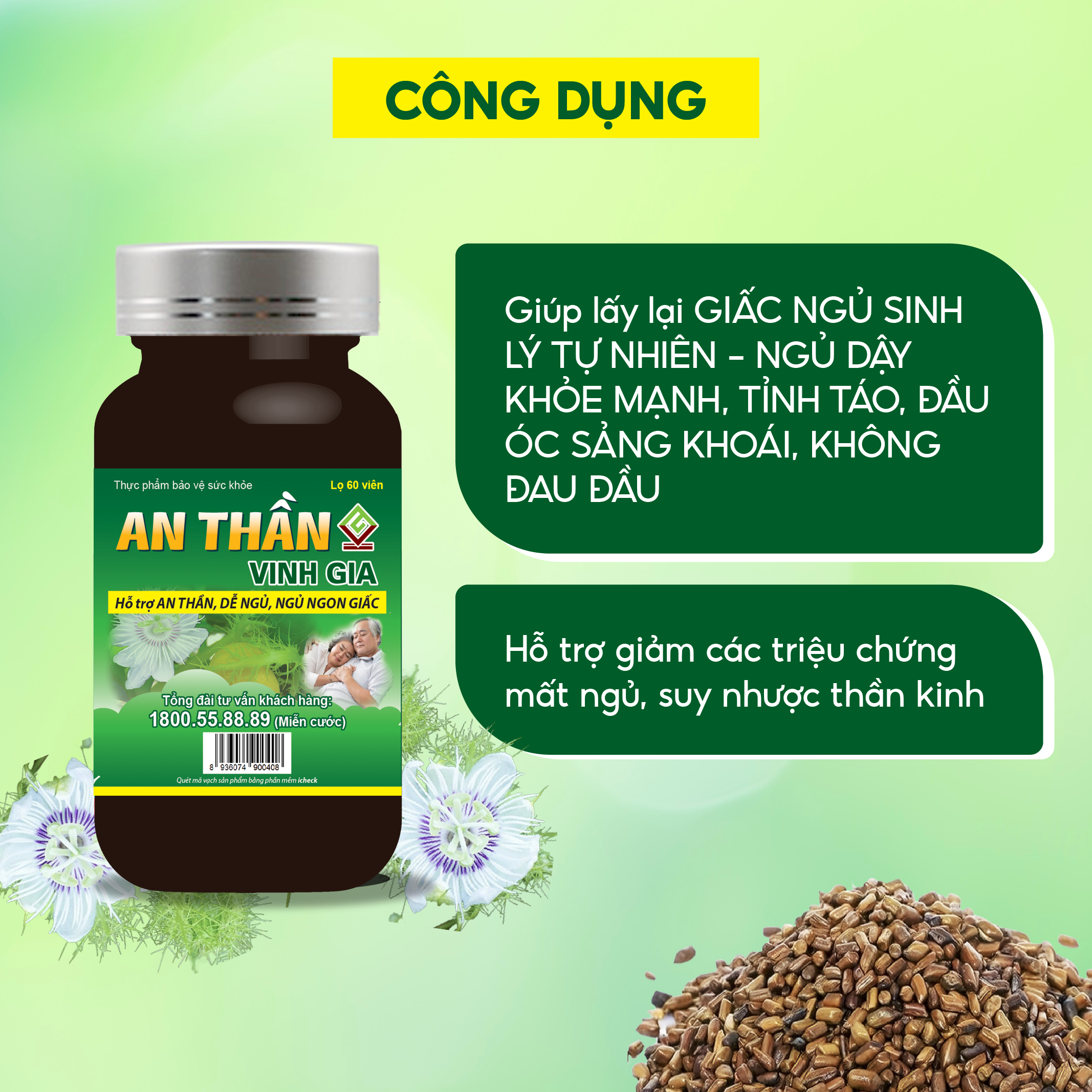 Viên Uống An Thần VINH GIA Hỗ Trợ Ngủ Ngon, Giảm Căng Thẳng Mệt Mỏi Cho Người Bị Suy Nhược Thần Kinh 60 Viên/Hộp