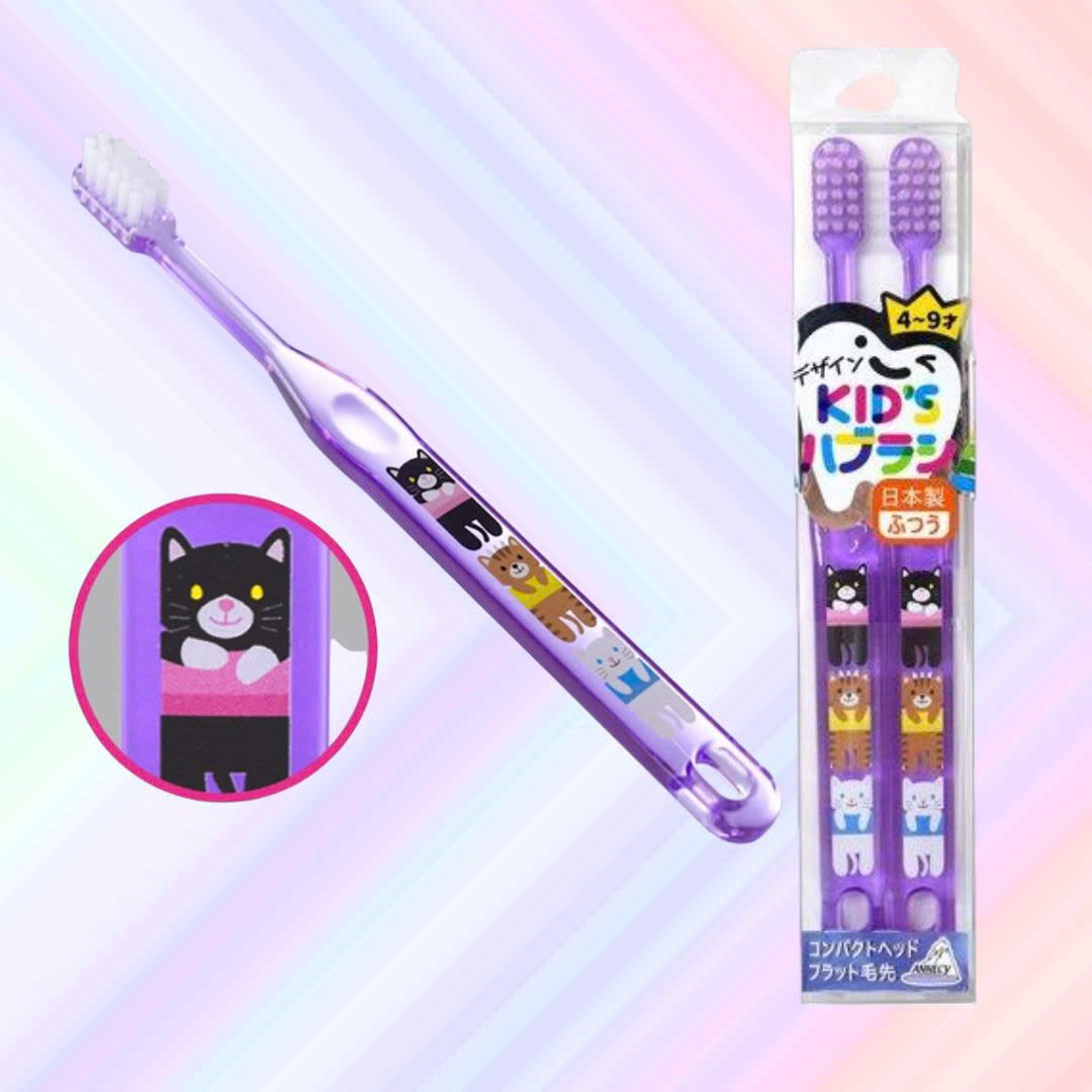 Set 2 Cây Bàn Chải Đánh Răng Cho Bé 04~09 Tuổi DKH – 286NP Màu Tím Mèo Con