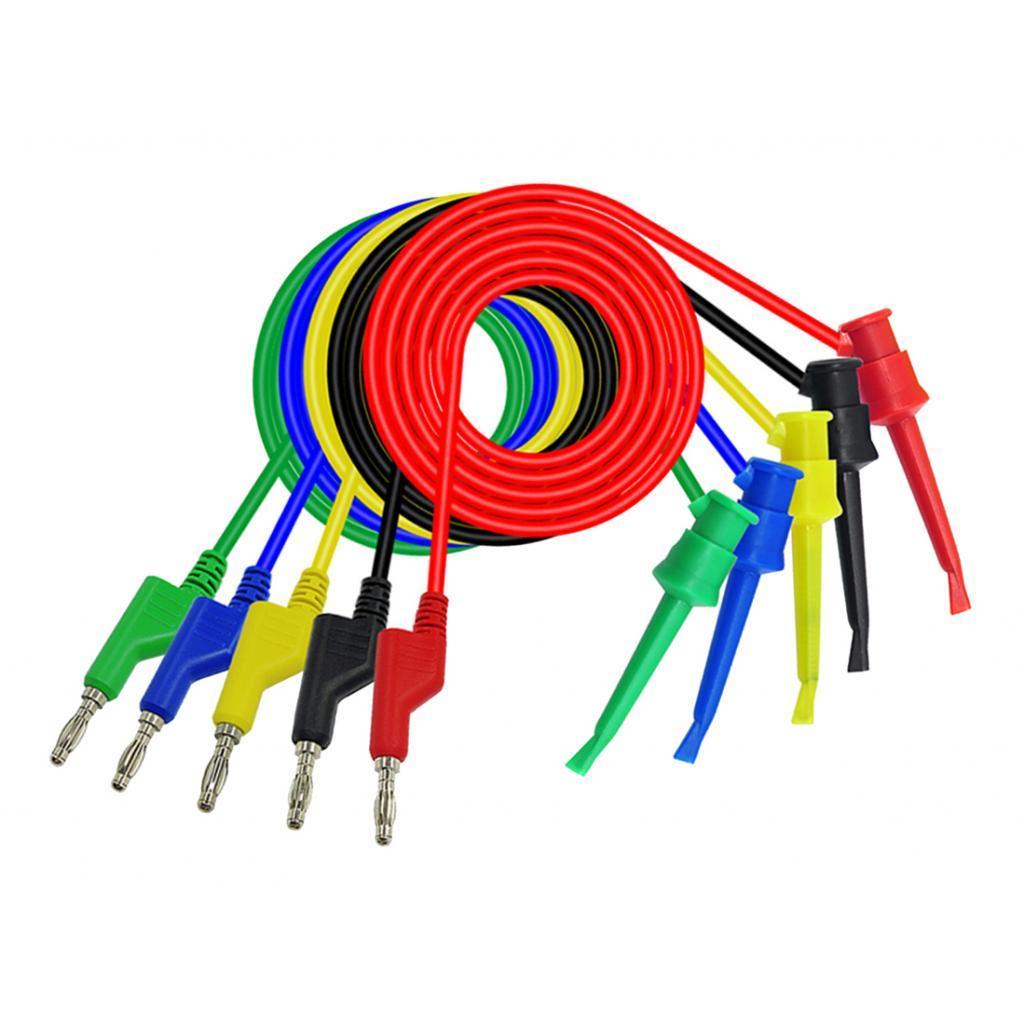 10 Pcs 5 Colors 4mm Banana Plug to Clip Test Leads Silicone Testing Wire
