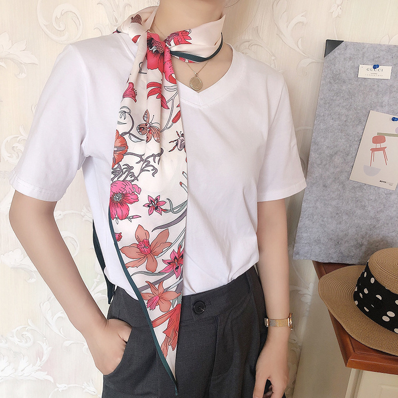 Khăn lụa dáng dài họa tiết hoa lá Vintage dễ thương AKL97