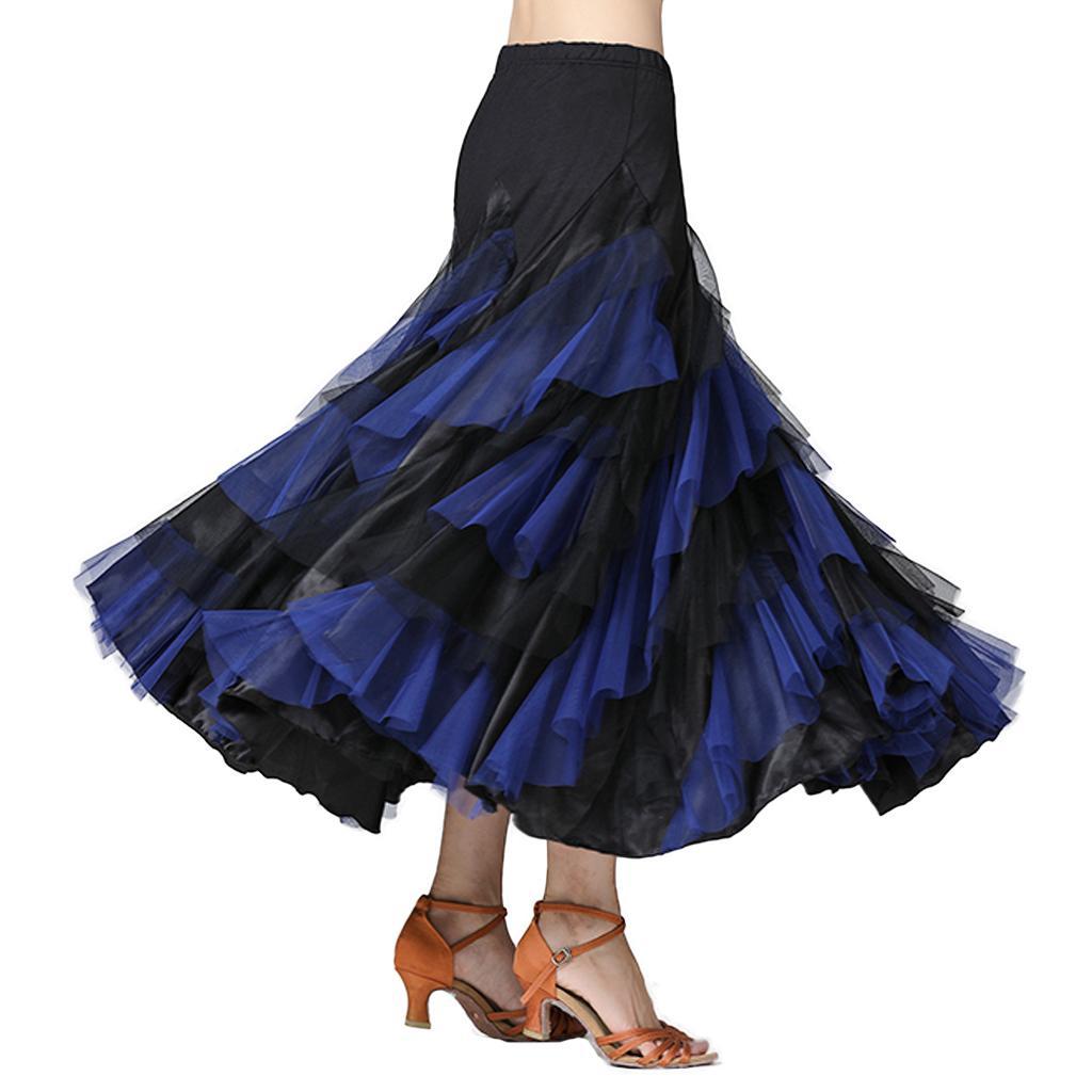 Flamenco Ballroom Waltz Dance  Skirt Womens Modern Costumes Black Red