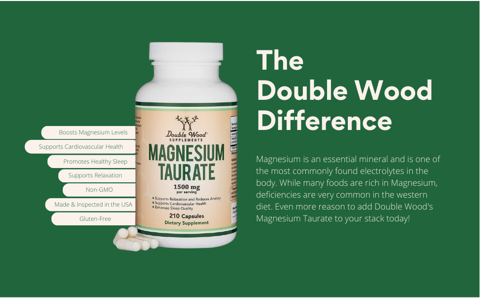 Magnesium Taurate Supplement for Sleep, Calming, and Overall Support 1,500mg Manufactured in USA, 1200 Capsules