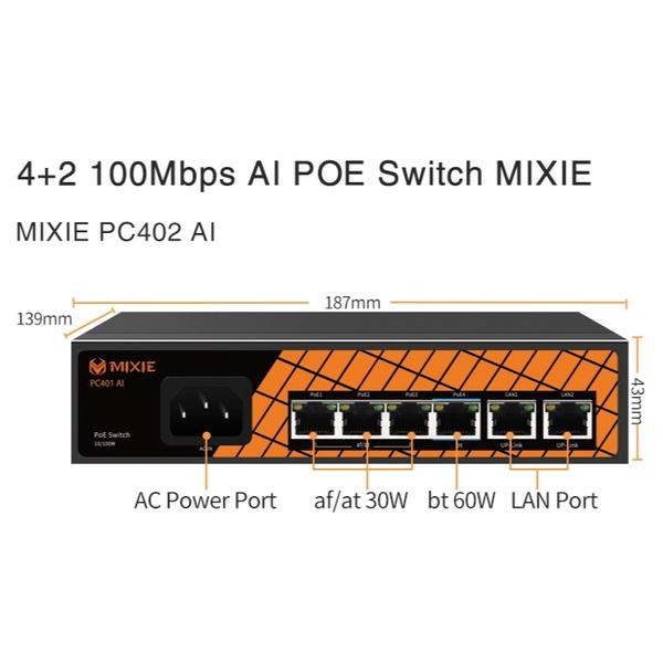 SWITCH MIXIE PC402 4+2 ( 100MBS ) , TỐI ĐA 250M - Hàng Nhập Khẩu