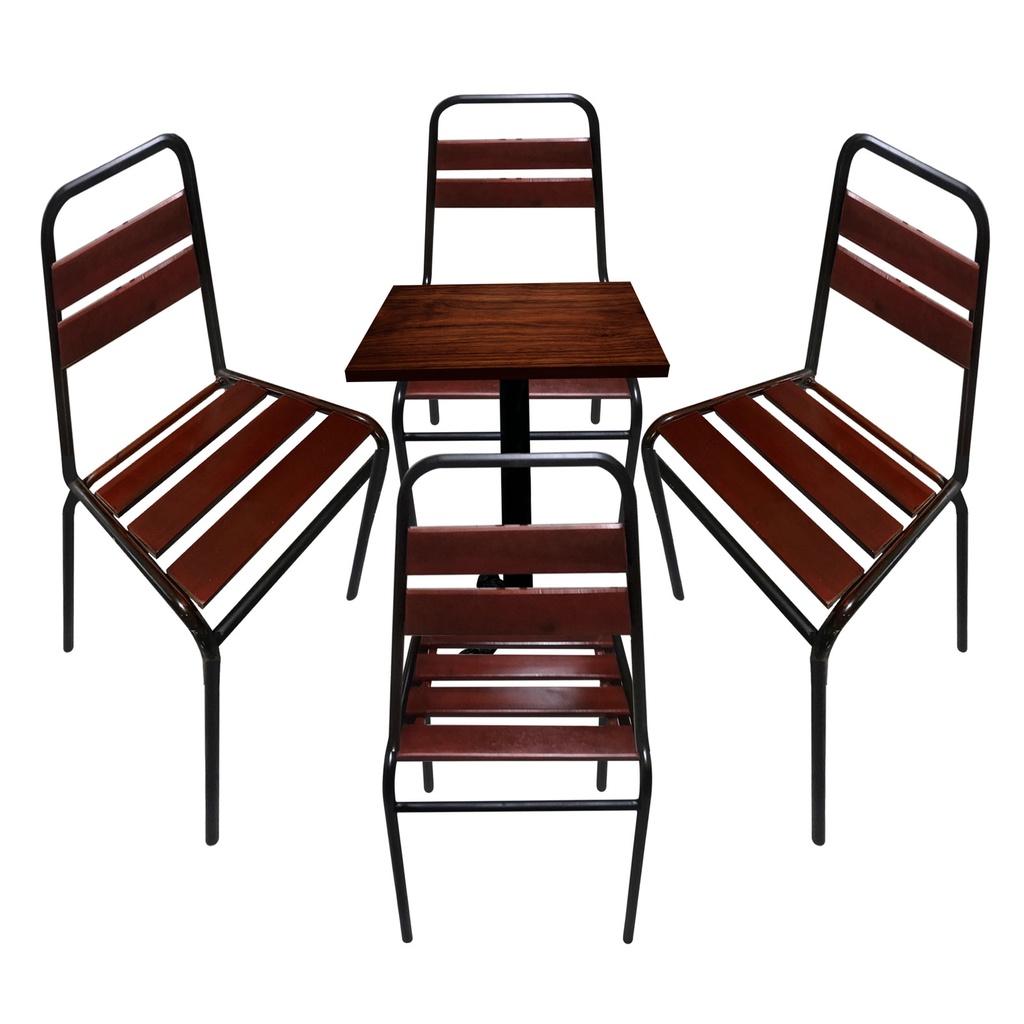 Bộ ghế cao Napoli gồm 1 bàn nhỏ mặt gỗ chân sắt và 4 ghế ghế gỗ chân sắt có lưng tựa thoáng mát