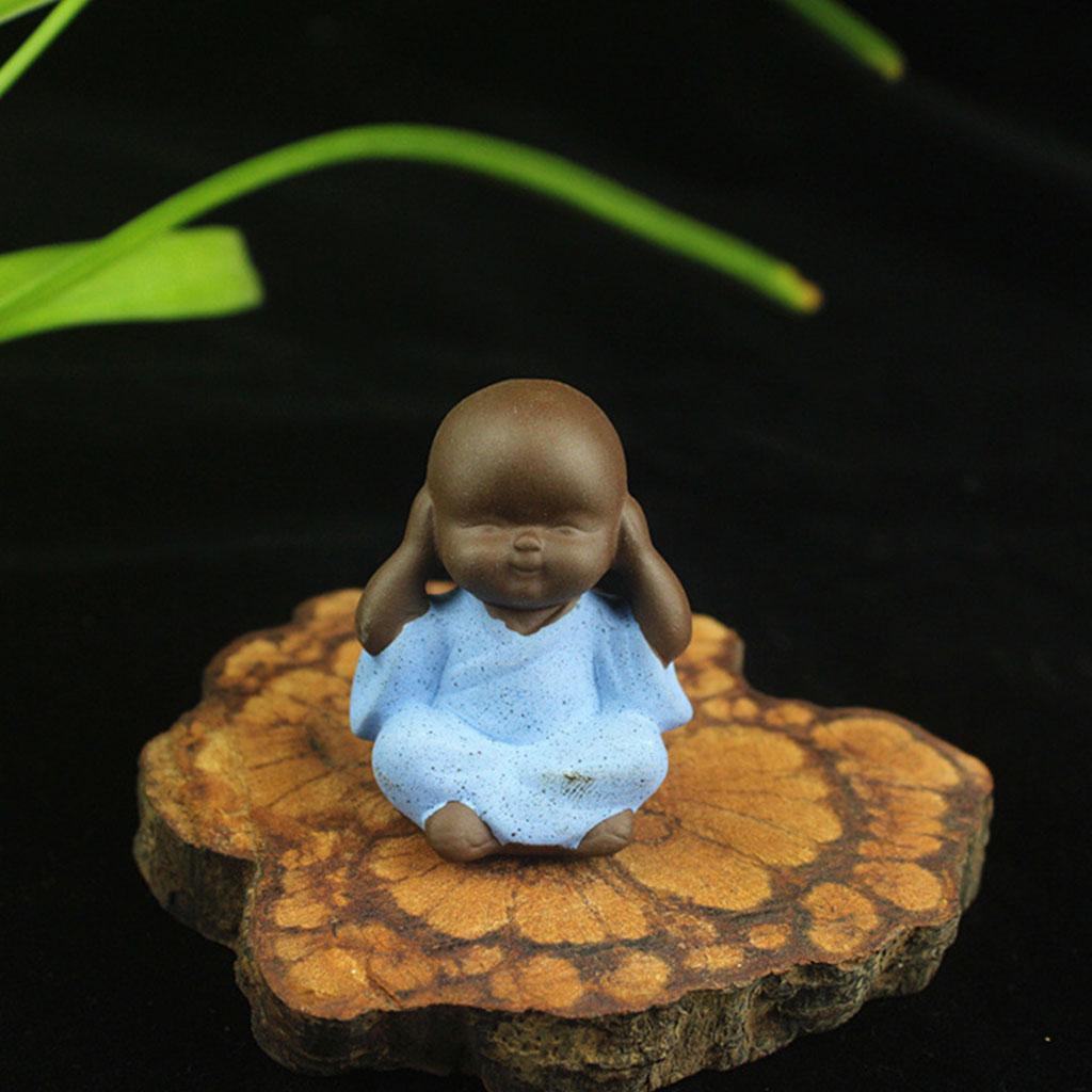 2xCeramic Small Buddha Statue Monk Figurine Tea pet Decorative Ornaments Blue