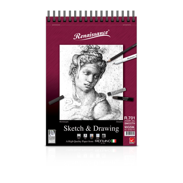 Tập sketch - tập giấy vẽ gáy lò xo 90gsm Renaissance A4 R701