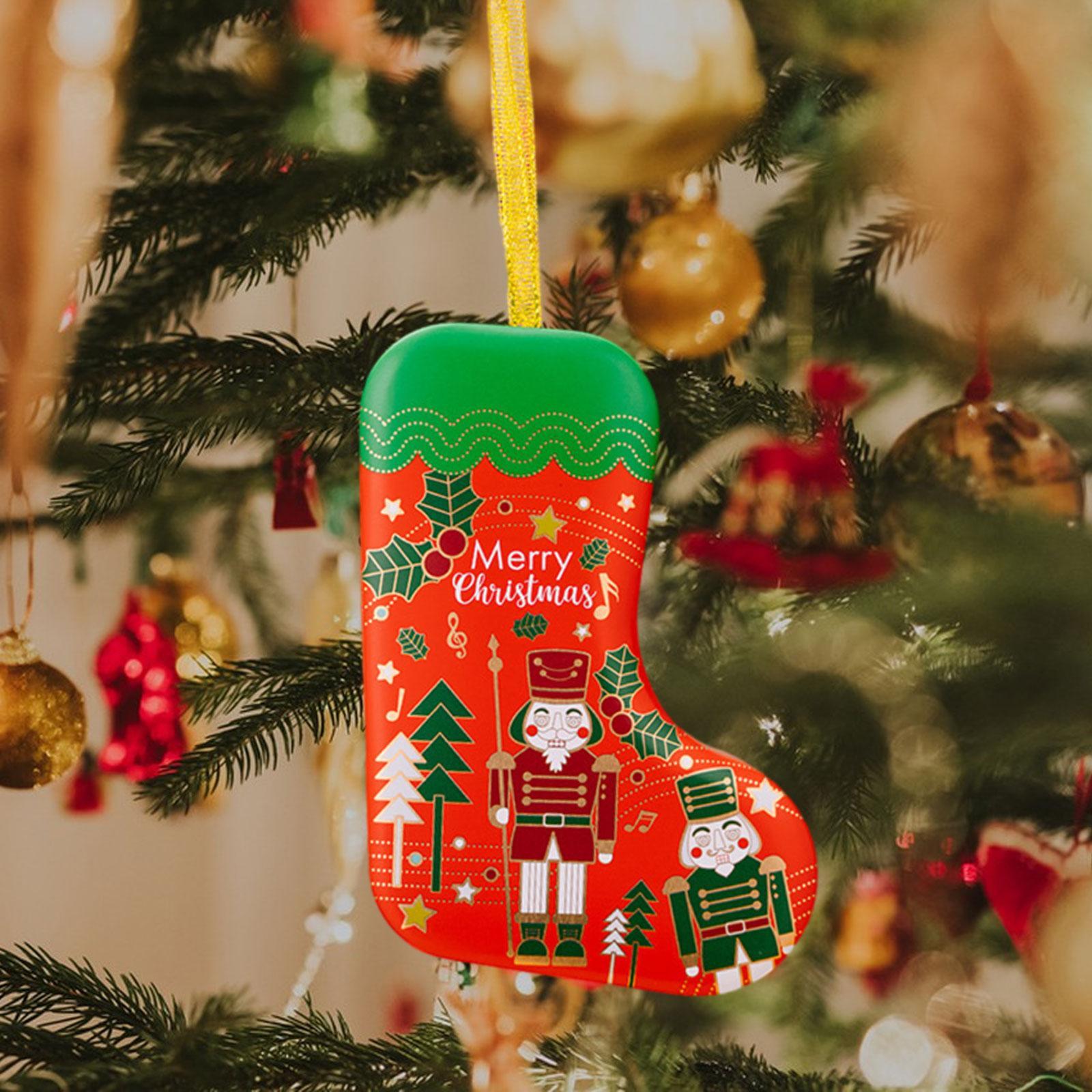 Christmas Tin Box Hanging Gift Box Unique Snack Container Cookie Tin Jar Treat Box for Christmas Tree Festival Party Supplies
