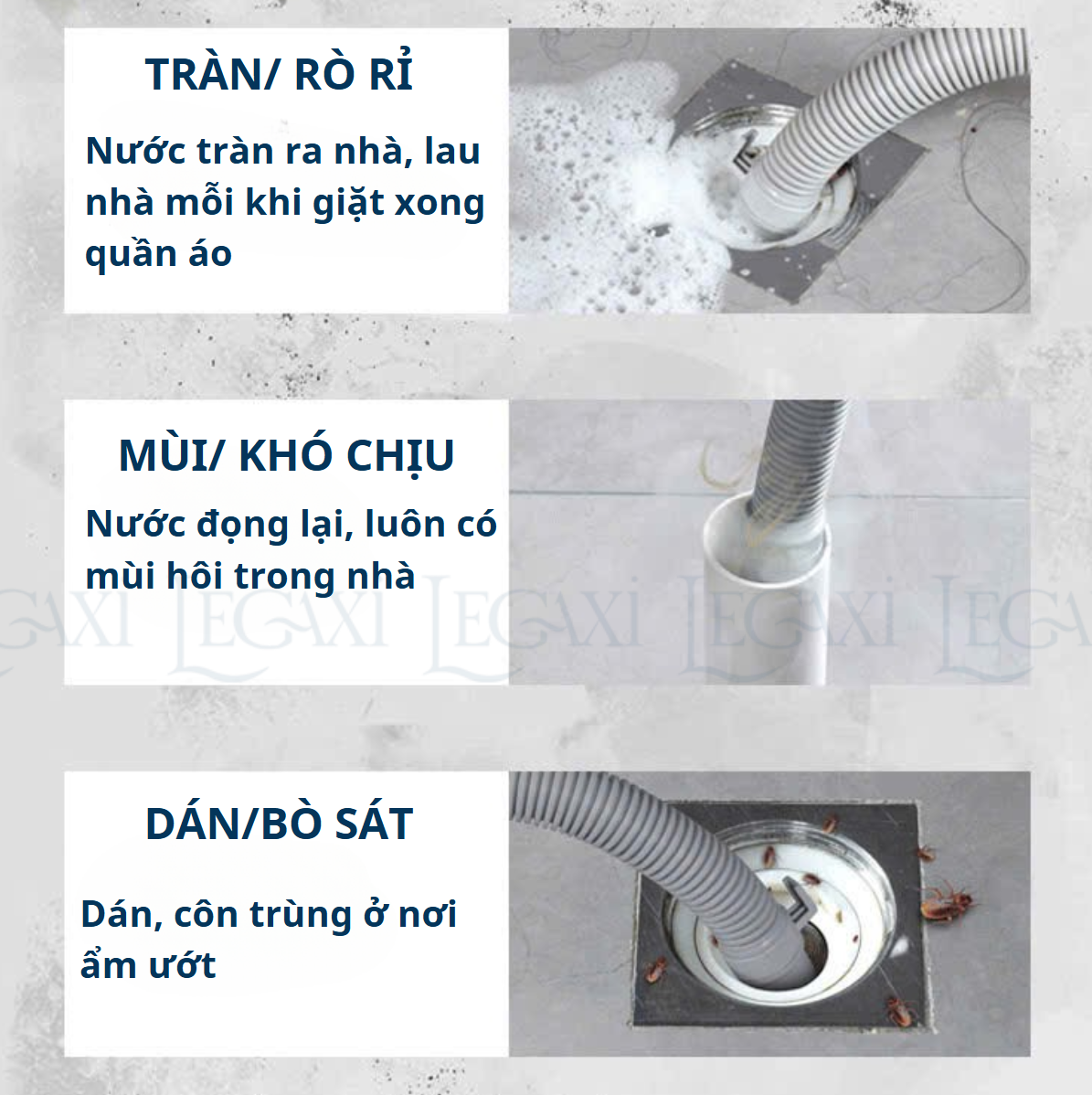 Đầu Nối Thoát Nước, Ống Xả Máy Giặt, Lavabo Chậu Rửa Thoát Sàn Ngăn Mùi, Côn Trùng Chống Tràn Legaxi