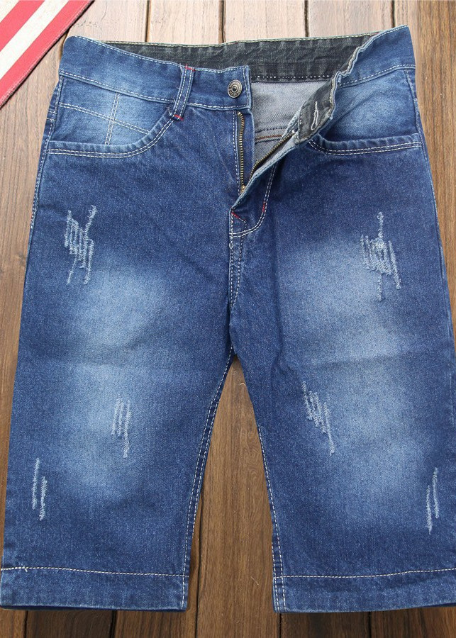 Quần short jean nam xanh cào xước Q37