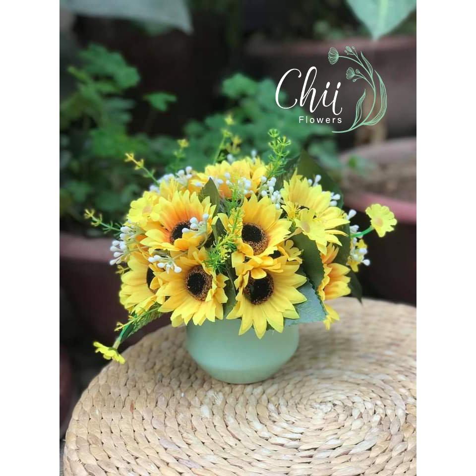 Cụm hoa hướng dương lụa 10 bông siêu xinh